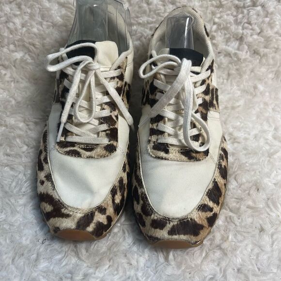J.Crew Calf hair Animal Print lace up low top Sneakers Size 8 M - Picture 3 of 9